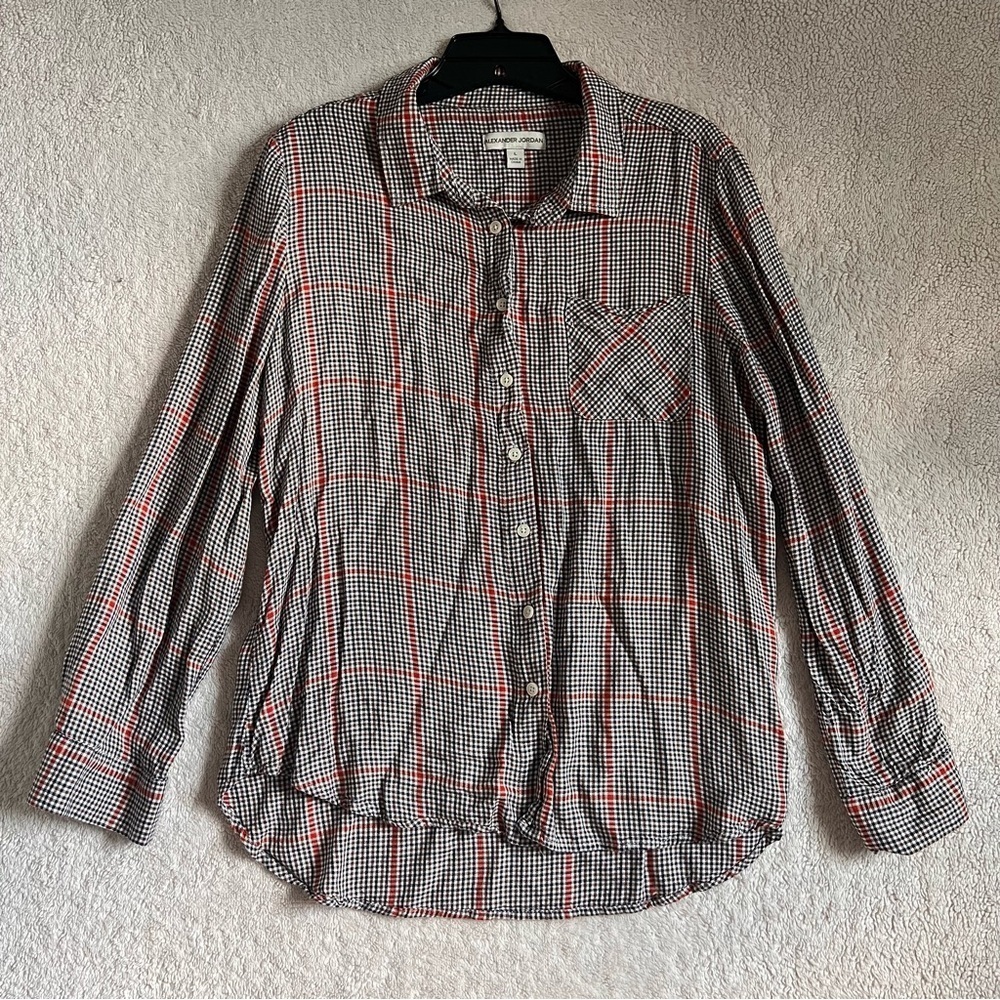 Alexander Jordan Long Sleeve Houndstooth Print, Plaid Print, Tweed Fabric Size L